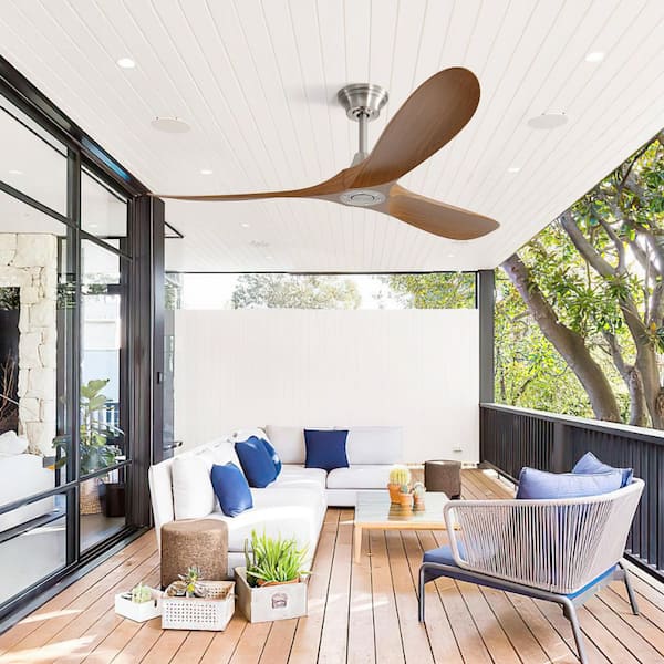 60 in. Smart Outdoor Brushed Nickel Ceiling Fan with ABS Blades and Remote for Patios or Living Rooms