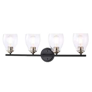 Winsley 30.375 in. 4-Light Black and Stained Brass Vanity Light with Clear Seeded Glass Shades