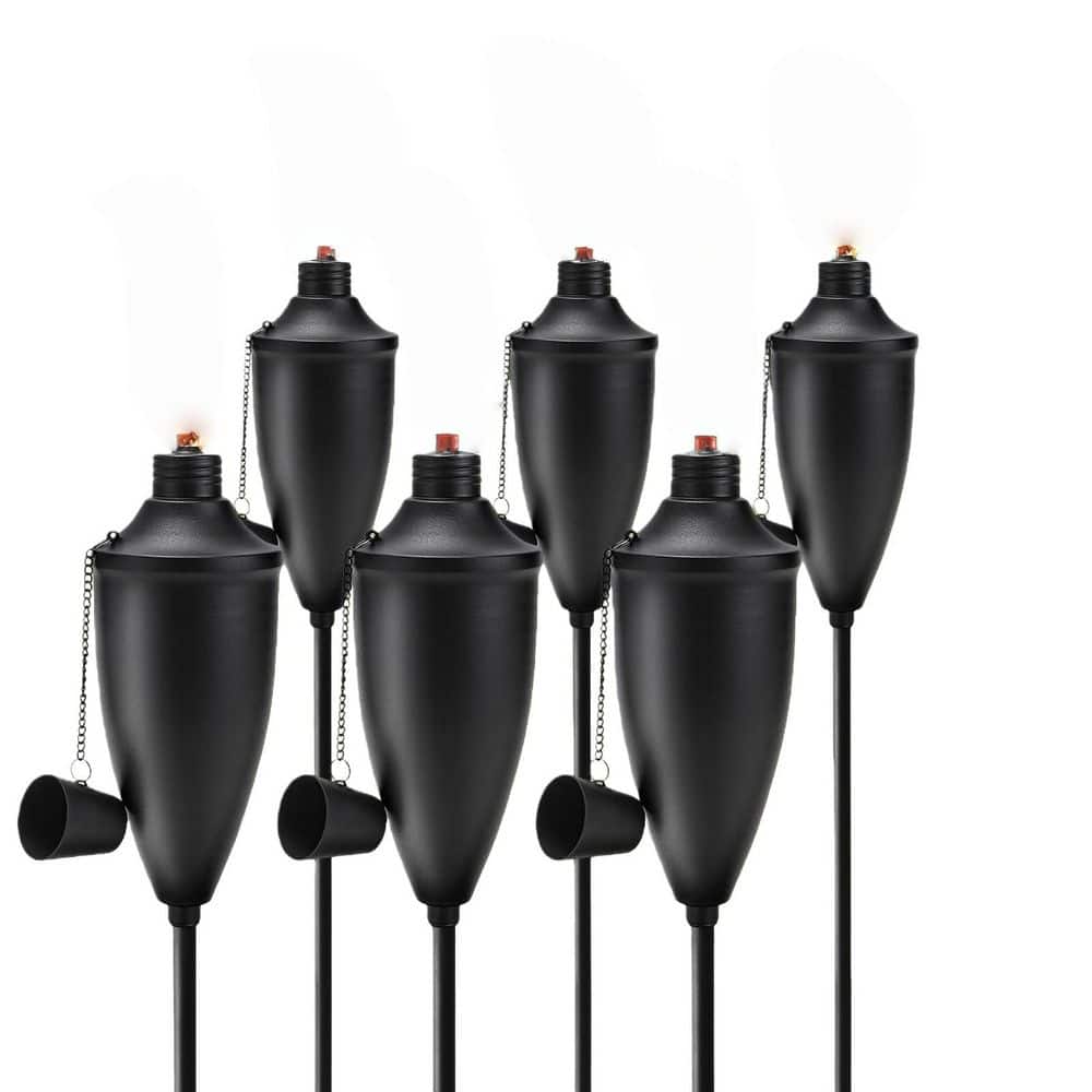 OGETFUUR 6-Pack Black Garden Torches for Outside, 22 oz. Metal