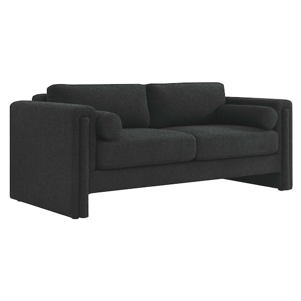 MODWAY Visible 77 in. Square Arm Boucle Fabric Rectangle Sofa in Black