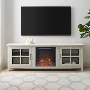 Simple 70 in. Birch Wood 2-Door TV Stand with Electric Fireplace (Max tv size 75 in.)