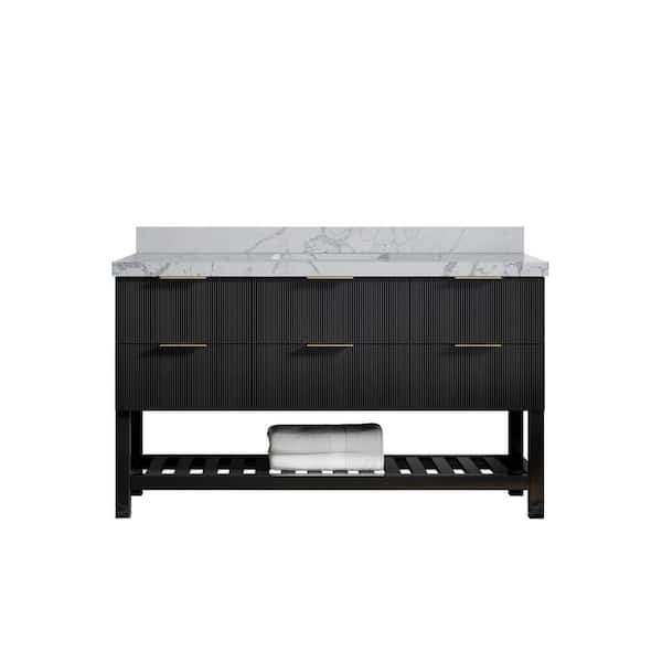 Willow Collections Catalina 60 in. W x 22 in. D x 36 in. H Single Sink Bath Vanity in Black with 2 in. Venatino Quartz Top