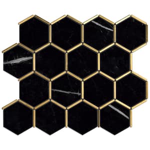 Natural Blanco Black Gold 12.8 in. x 11.11 in. Hexagon Polished Marble Mosaic Tile (9.9 sq. ft./Case)