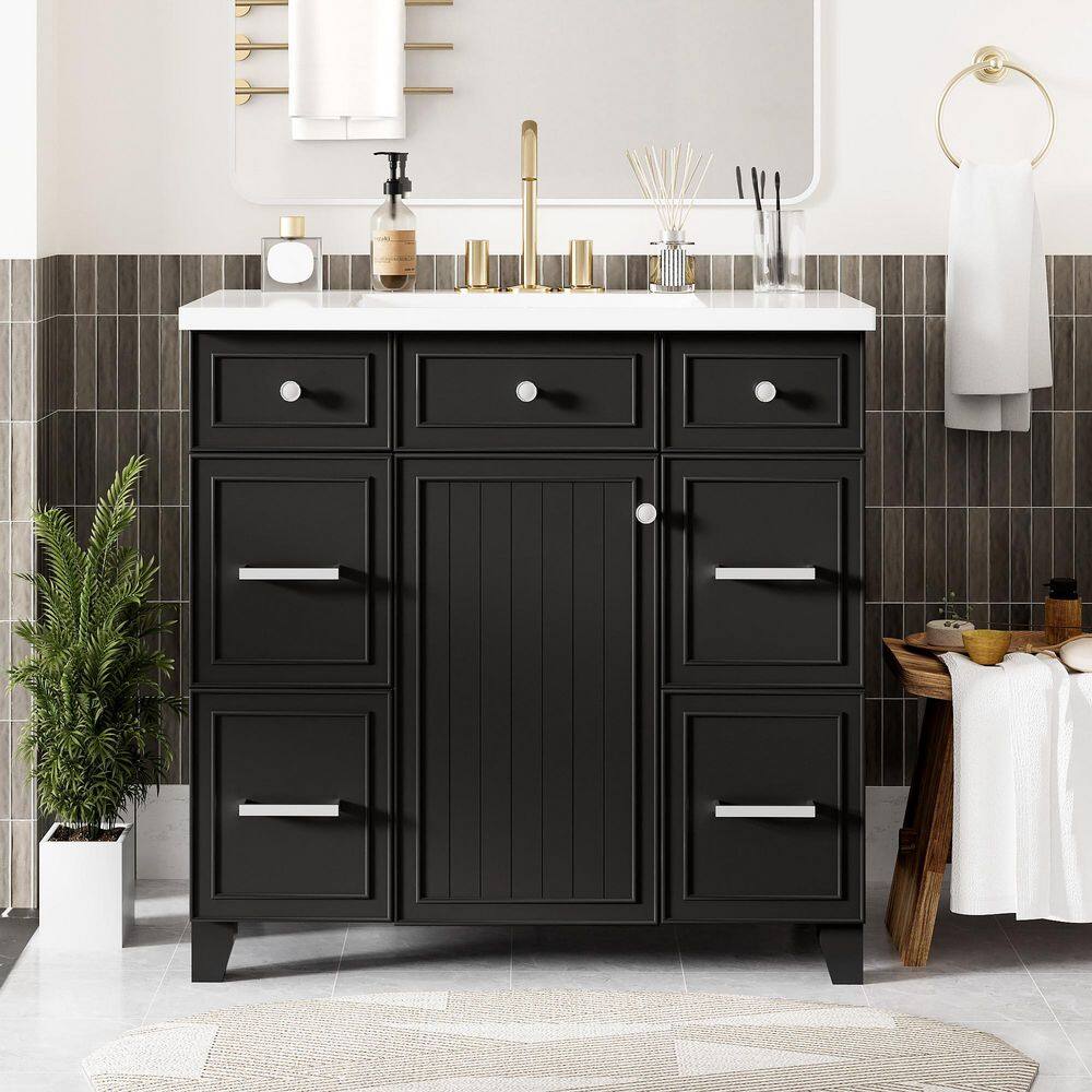 36 in. W x 18 in. D x 34. 3 in. H in Single Sink Freestanding Black Bath Va