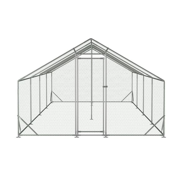 Tunearary 25.6 ft. L x 10 ft. W Metal Chicken Coop Walk-In Poultry Cage with UV and Water Resistant Cover