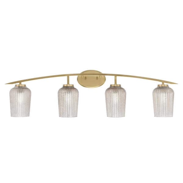 Unbranded Siena 40 in. 4-Light Vanity Light New Age Brass with Silver Textured Glass Shades