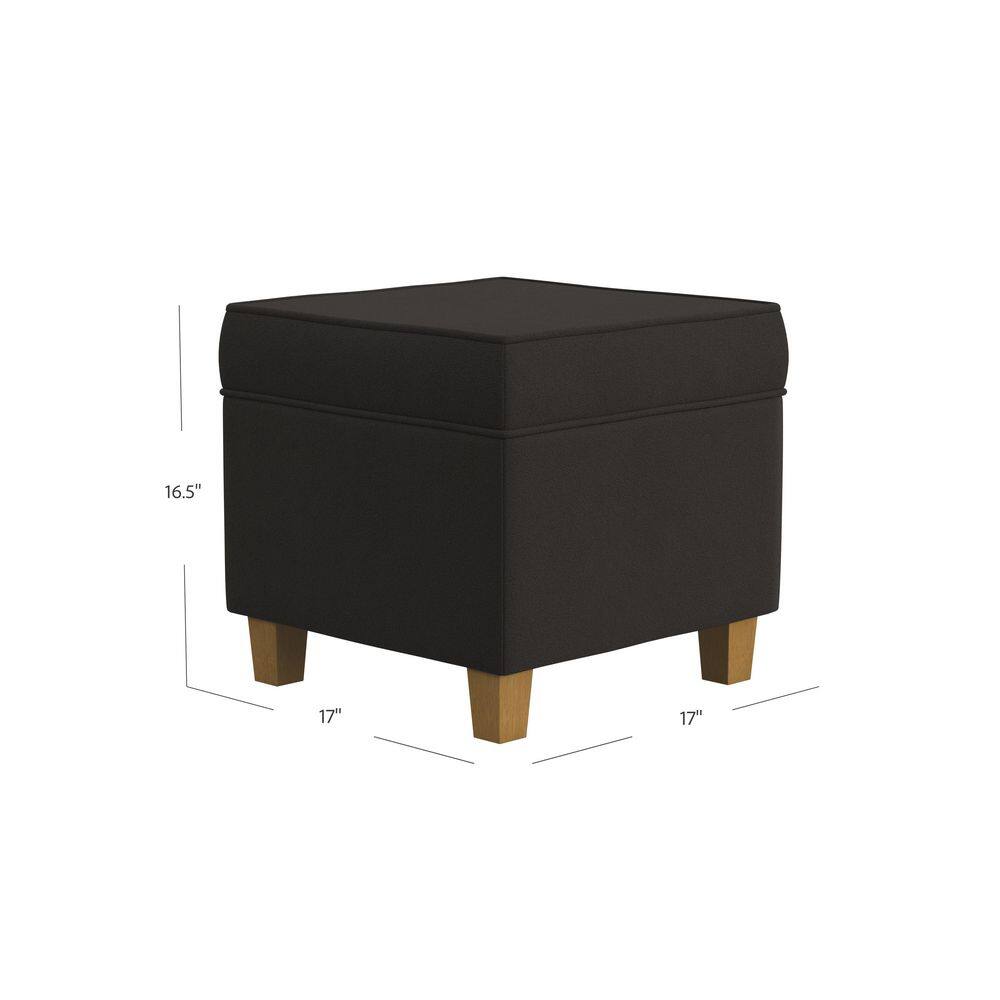 Chocolate Brown Velvet Square Storage Ottoman with Honey Oak Legs