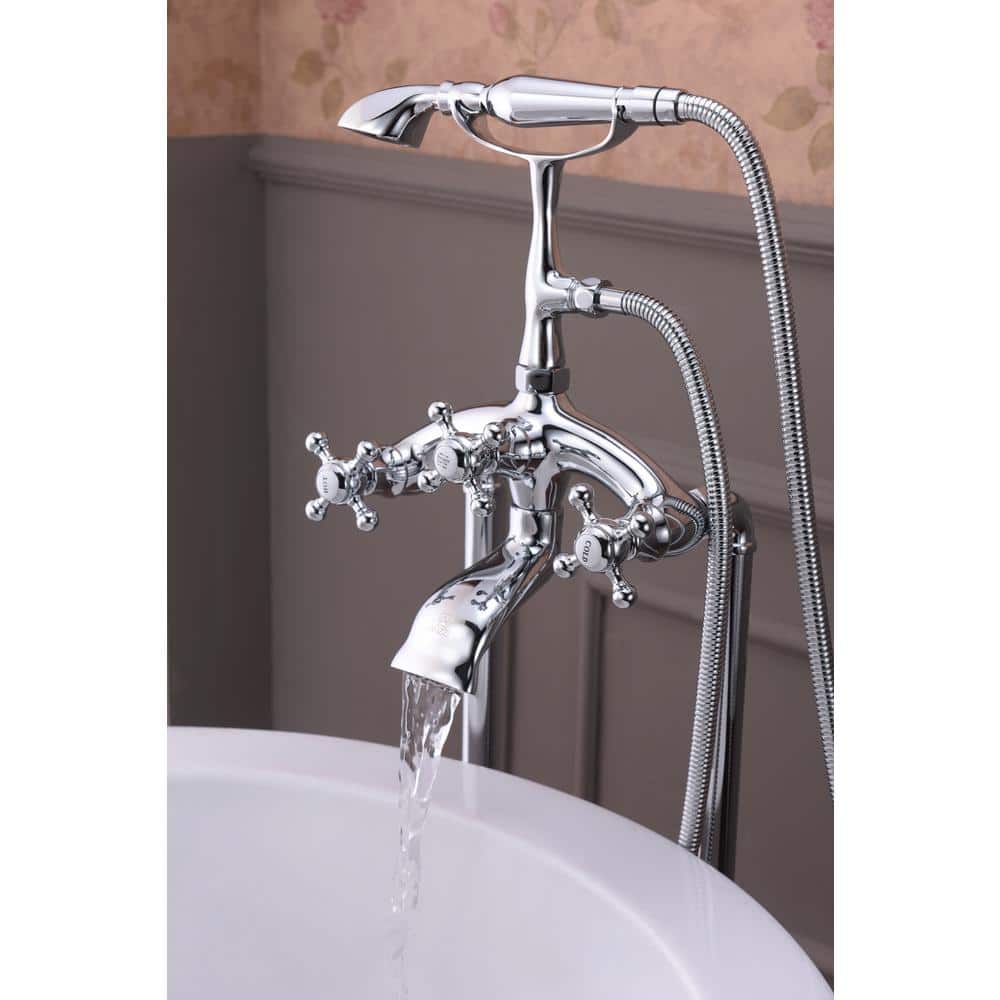 Polished Chrome 3-Handle Clawfoot Tub Faucet with Hand Shower