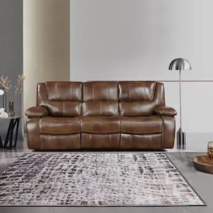 Dimitri 86.5 in. W. Pillow Top Arm Leather Rectangle 3-Piece Manual Reclining Sofa Set in Brown