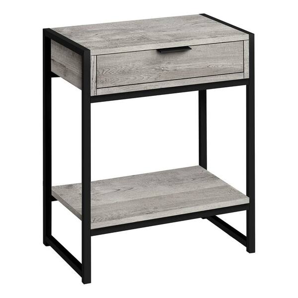 Monarch Specialties 24 in. Gray and Black Rectangular Side Table with Drawer