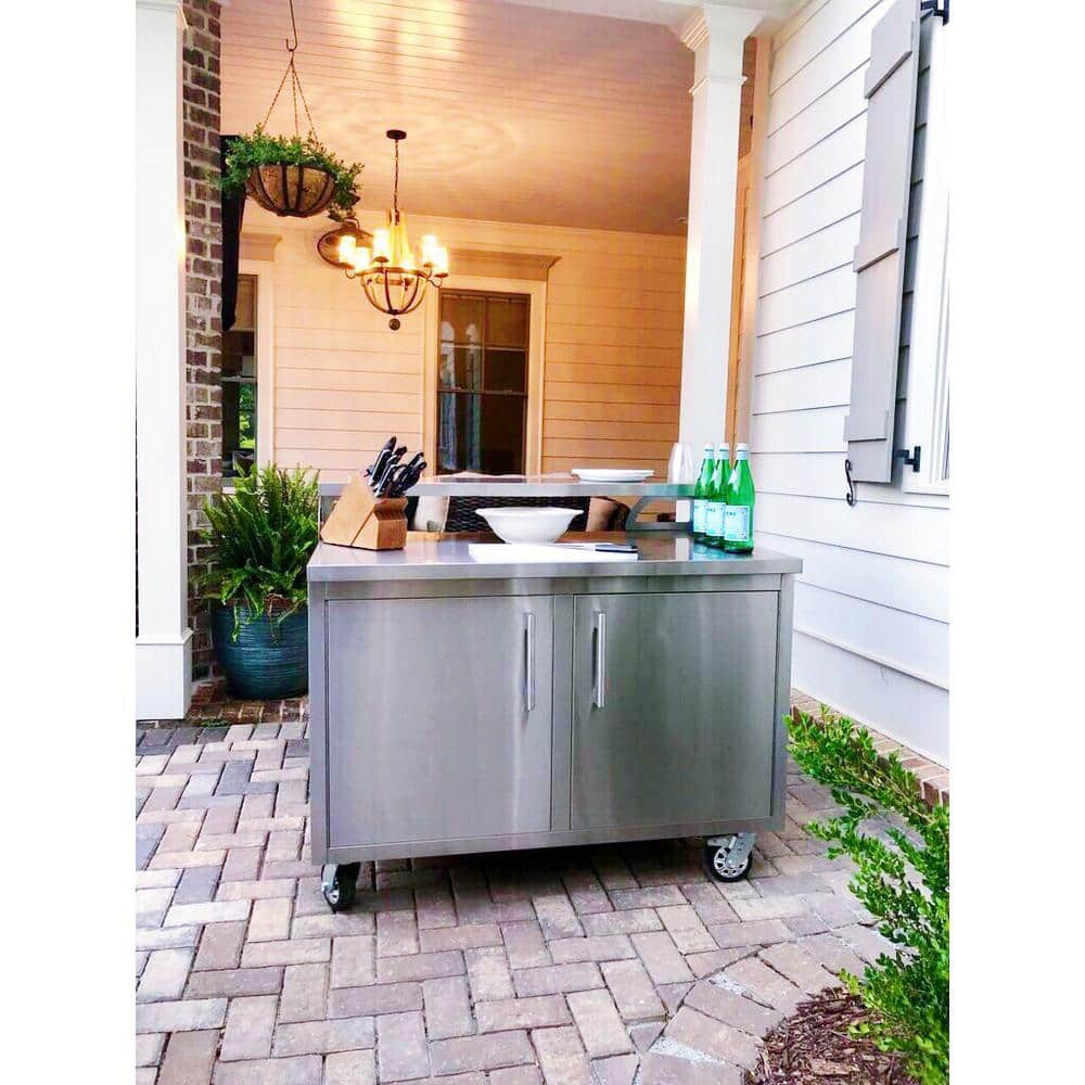 Casa Nico's All-Metal 48'' Stainless Steel (Grade 304) Freestanding Fully Sealed Bar Cabinet with Heavy Duty Locking Casters & Adjustable Bar Top