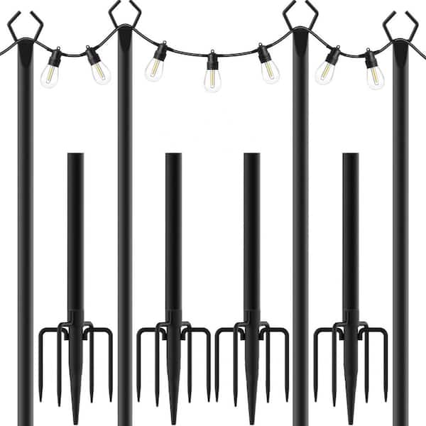 4-Pack 10 ft. String Light Poles with Fence Brackets for Deck, Patio and Backyard, Metal Flagpole for Hanging Lights