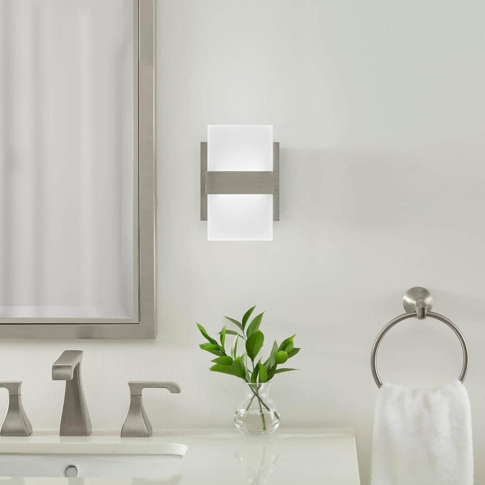 Home Decorators Collection - Alberson 5 in. Brushed Nickel 2-Light LED Sconce