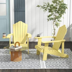 Patio HIPS Yellow Outdoor Weather Resistant Slatted Chair Adirondack Chair with Cup Holder