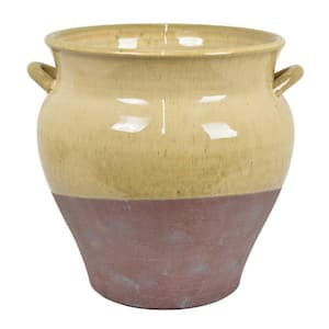 Brown and Yellow Pot Ceramic Vase with 2 Handles