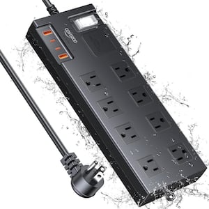 20 FT. IPX6 Waterproof 2700J Surge Protector Power Strip, Long Extension Cord with 6 Wide-Spaced Outlets and 4 USB Ports