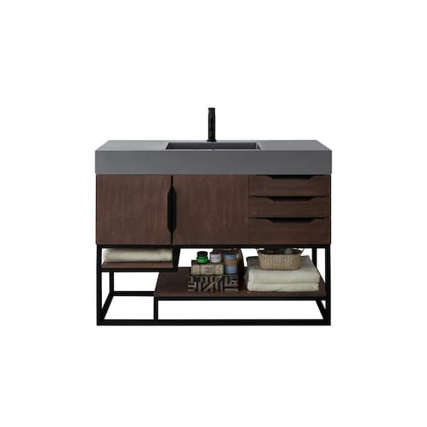 James Martin Vanities Columbia 48.0 in. W x 19.5 in. D x 36 in. H Bathroom Vanity in Coffee Oak with Dusk Grey Glossy Mineral Composite Top