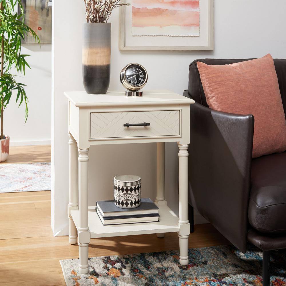 Distressed White Wood Rectangular Storage Accent Table