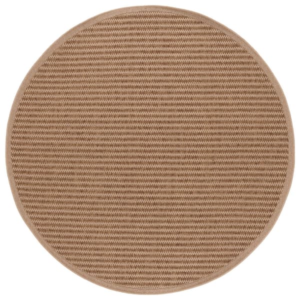 Atrium Sisal Beige 7 ft. x 7 ft. Modern Striped Indoor/Outdoor Round Area Rug