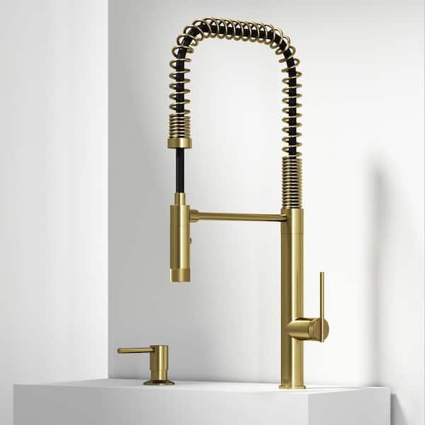 VIGO Sterling Single Handle Pull-Down Sprayer Kitchen Faucet Set with Soap Dispenser in Matte Brushed Gold