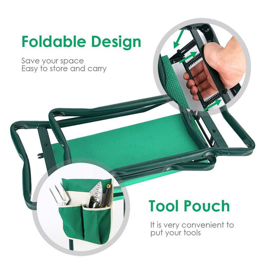 Green Foldable Garden Kneeler and Seat with Tool Pouch