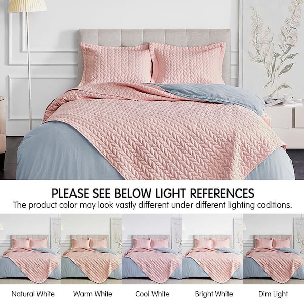 NexHome 3-Piece Pink Quilted Microfiber King Comforter Set (1x