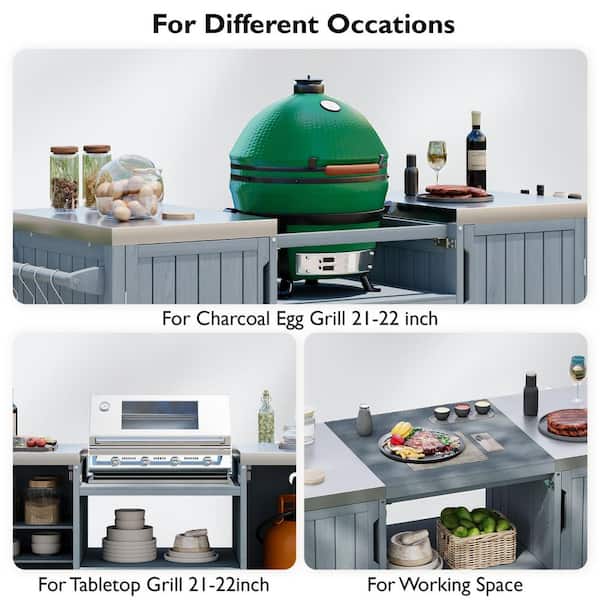 66.5 in. Blue Outdoor Grill Table for Big Green Egg-21-22 in
