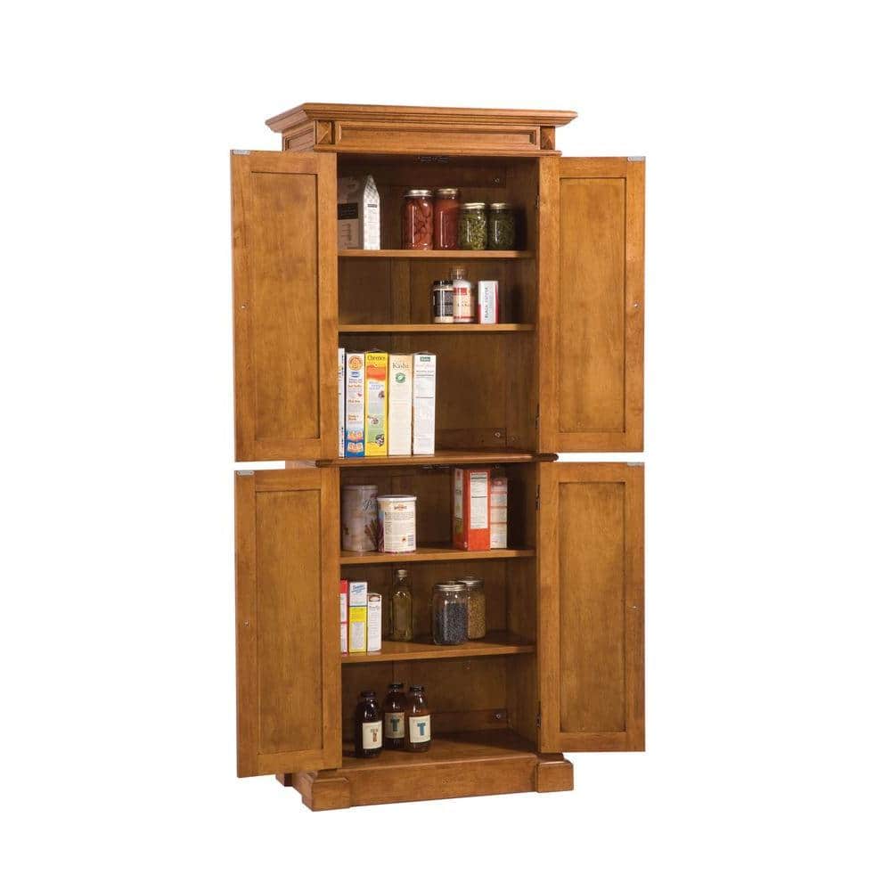 Vintage Distressed Oak Pantry Cabinet with Adjustable Shelves 72" High