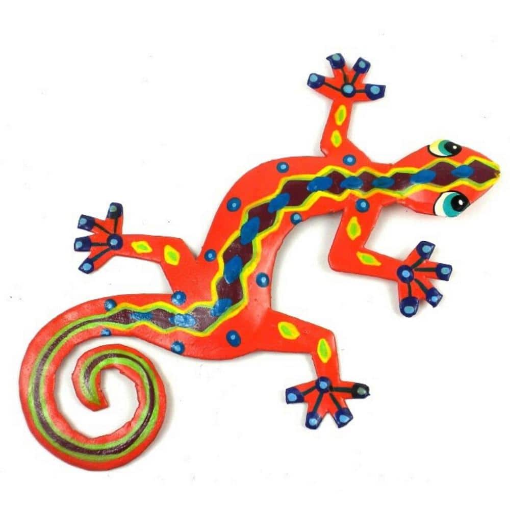 8 in. Painted Gecko Haitian Metal Wall Art: Georgia Peach