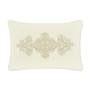 Nicolas Winter White Polyester Boudoir Embellished Decorative Throw Pillow 15X22"