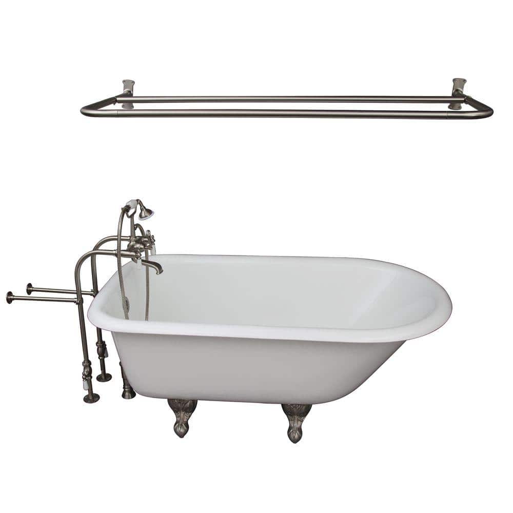 4.5 ft. Cast Iron Ball and Claw Feet Roll Top Tub in White with Brushed Nic