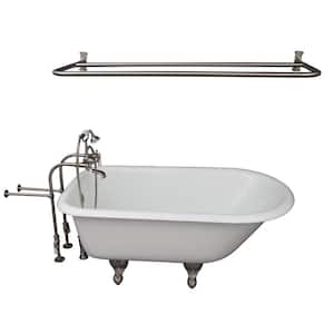 4.5 ft. Cast Iron Ball and Claw Feet Roll Top Tub in White with Brushed Nickel Accessories