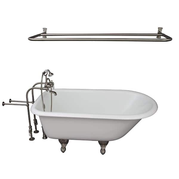 Barclay Products 4.5 ft. Cast Iron Ball and Claw Feet Roll Top Tub in White with Brushed Nickel Accessories