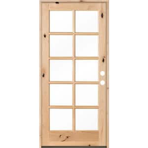 36 in. x 80 in. Classic French Alder 10-Lite Clear Low-E Left-Hand Inswing Unfinished Wood Exterior Prehung Front Door