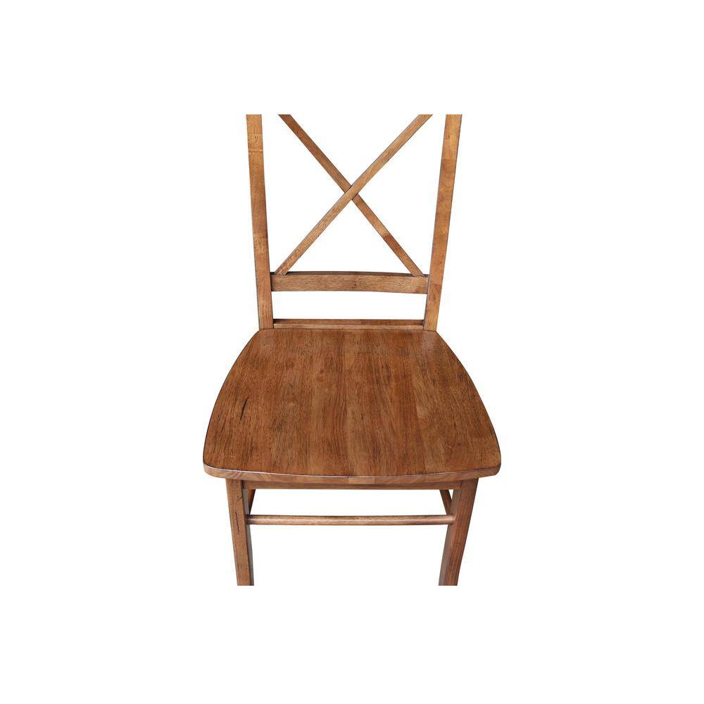 36" Distressed Oak Solid Wood Round Pedestal Table with 2 X-Back Chairs