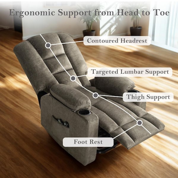 HOMESTOCK Gray Faux Leather Power Lift Recliner Chair with Remote