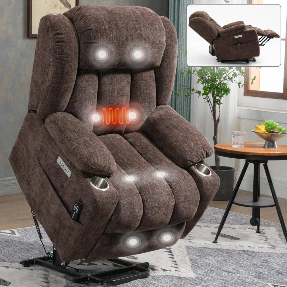 Brown Chenille Power Lift Recliner with Massage, Heat, USB & Cup Holders price history on PriceWatchPro