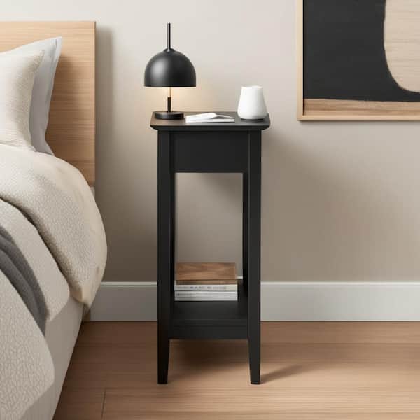HOMESTOCK Black Narrow End Table with Storage, Flip Top Narrow Side Tables for Small Spaces, Slim End Table with Storage Shelf