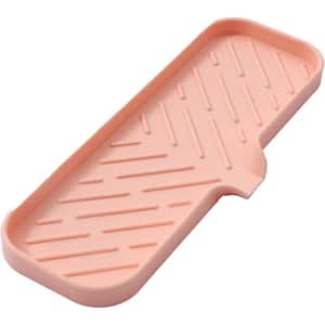 12 in. Silicone Bathroom Soap Dishes with Drain and Kitchen Sink Organizer, Sponge Holder, Dish Soap Tray in Pink.