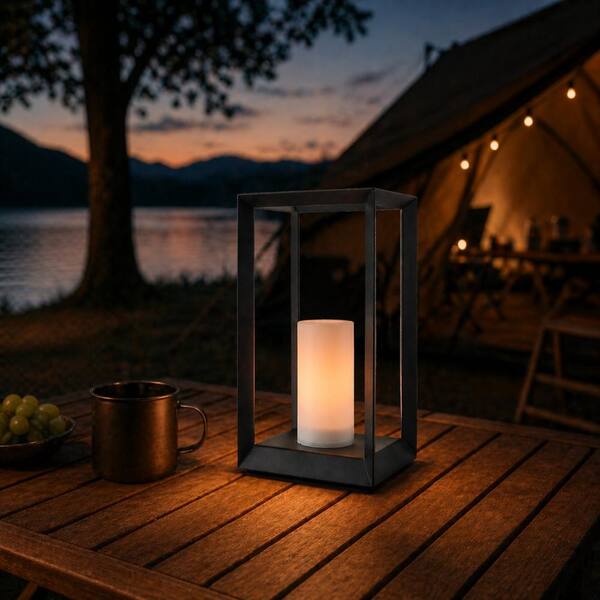 ALOA DECOR H14'' Modern Minimalist Open Frame Solar Lantern with