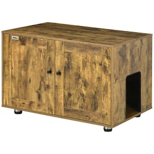 Industrial Cat Litter Box Enclosure with Double Doors, Divider, Cat Washroom Furniture, Bedroom, Rustic Brown