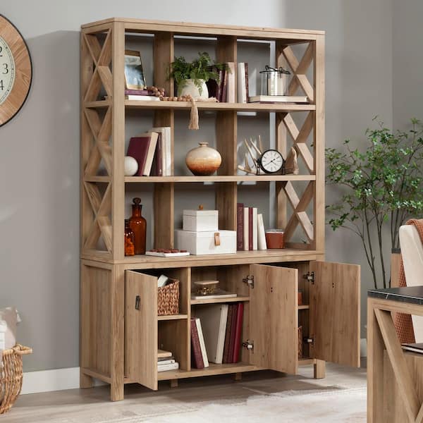 Sauder 【アメリカ老舗家具メーカー】木製マガジンラック付きキャビネット SAUDER Select Khaki Pine Engineered Wood Rectangular 70 in