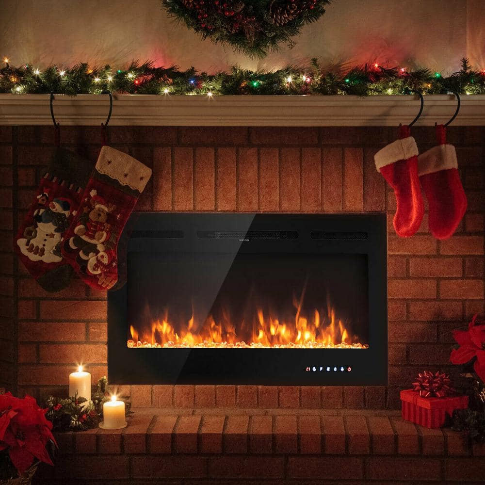 40-Inch Black Tempered Glass Electric Fireplace with Multi-Color Flames
