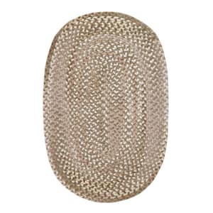 Ombre Briad Collection Beige 36" x 60" Oval 100% Cotton Chenille Reversible Indoor Area Rug