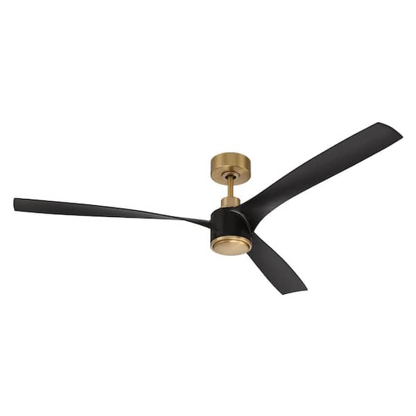 60 in. Flat Black/Satin Brass with Flat Black Blades Angled Mount Standard Ceiling Fan Integrated LED w/ Remote Included