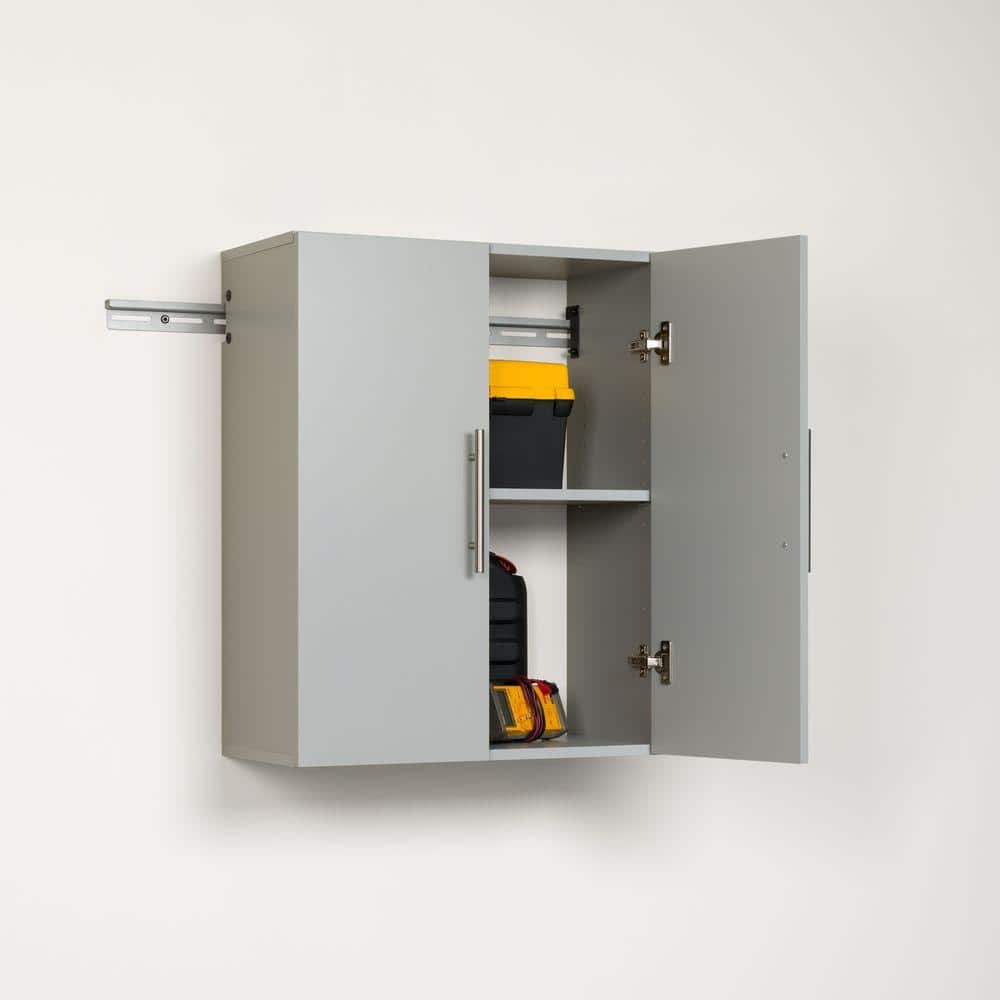 Light Gray Wall-Mounted Office Cabinet with Adjustable Shelving