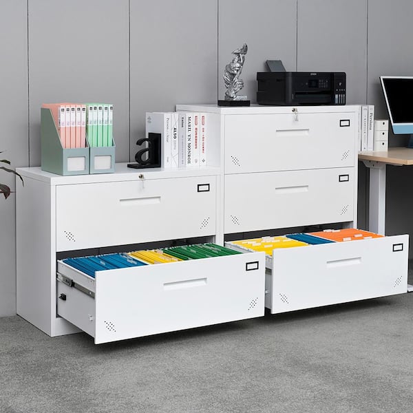 Tenleaf White 3 Drawer Lateral Filing Cabinet For Legal Letter A4 Size Large Deep Drawers Locked By Keys Sxb262865 The