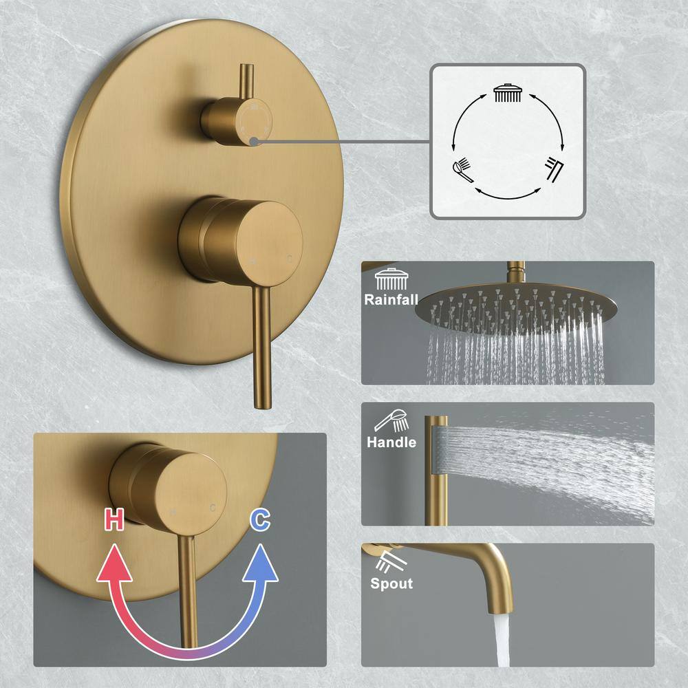 Brushed Gold Large Round Multi-Head Rain Shower System