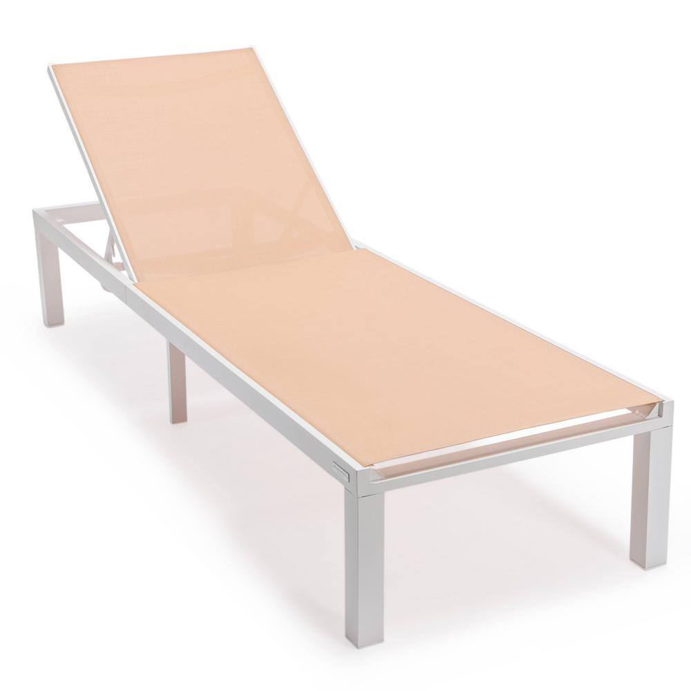 Marlin Modern White Aluminum Patio Chaise Lounge Set with Fire Pit Table
