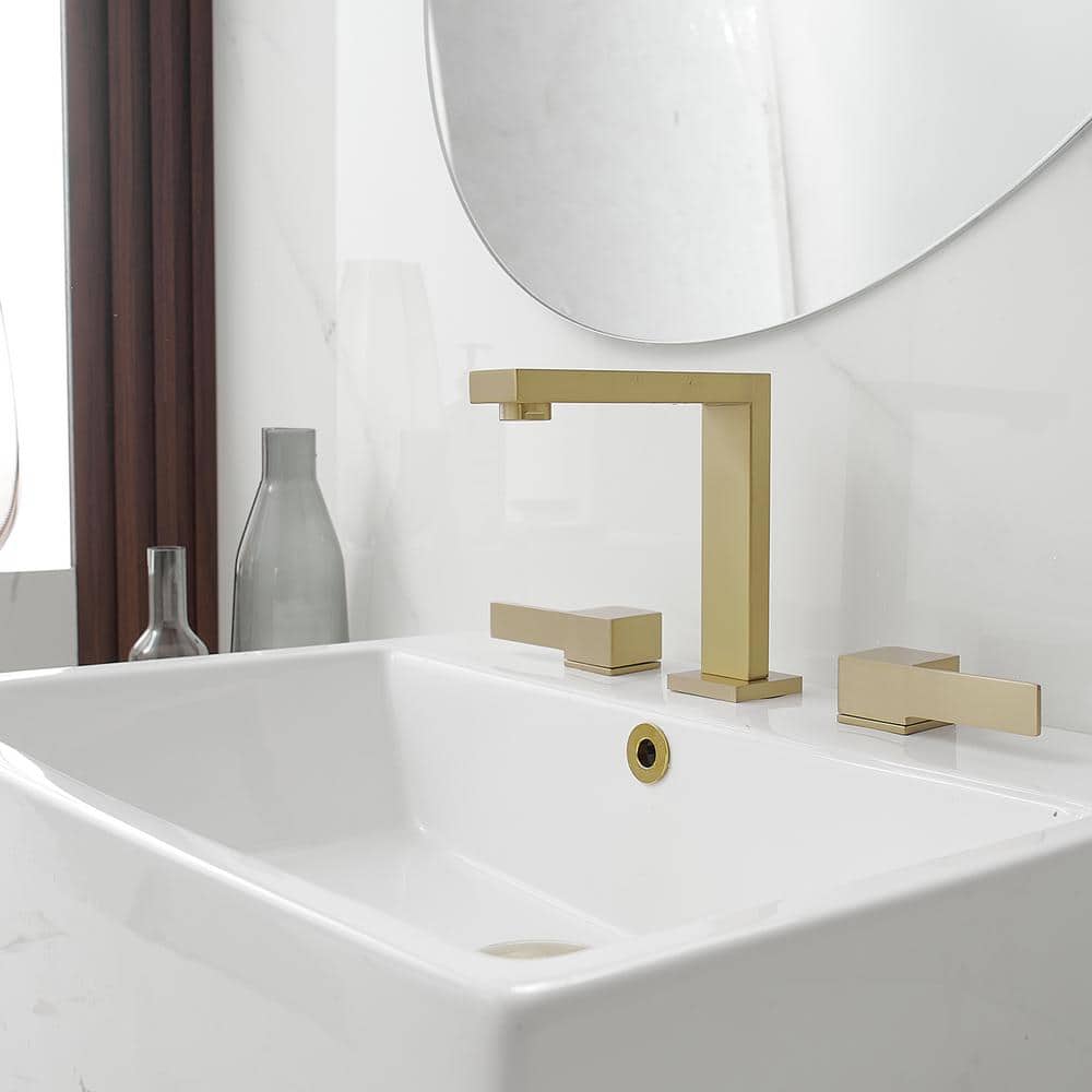 Brushed Gold Widespread Double Handle Mid-Arc Bathroom Faucet